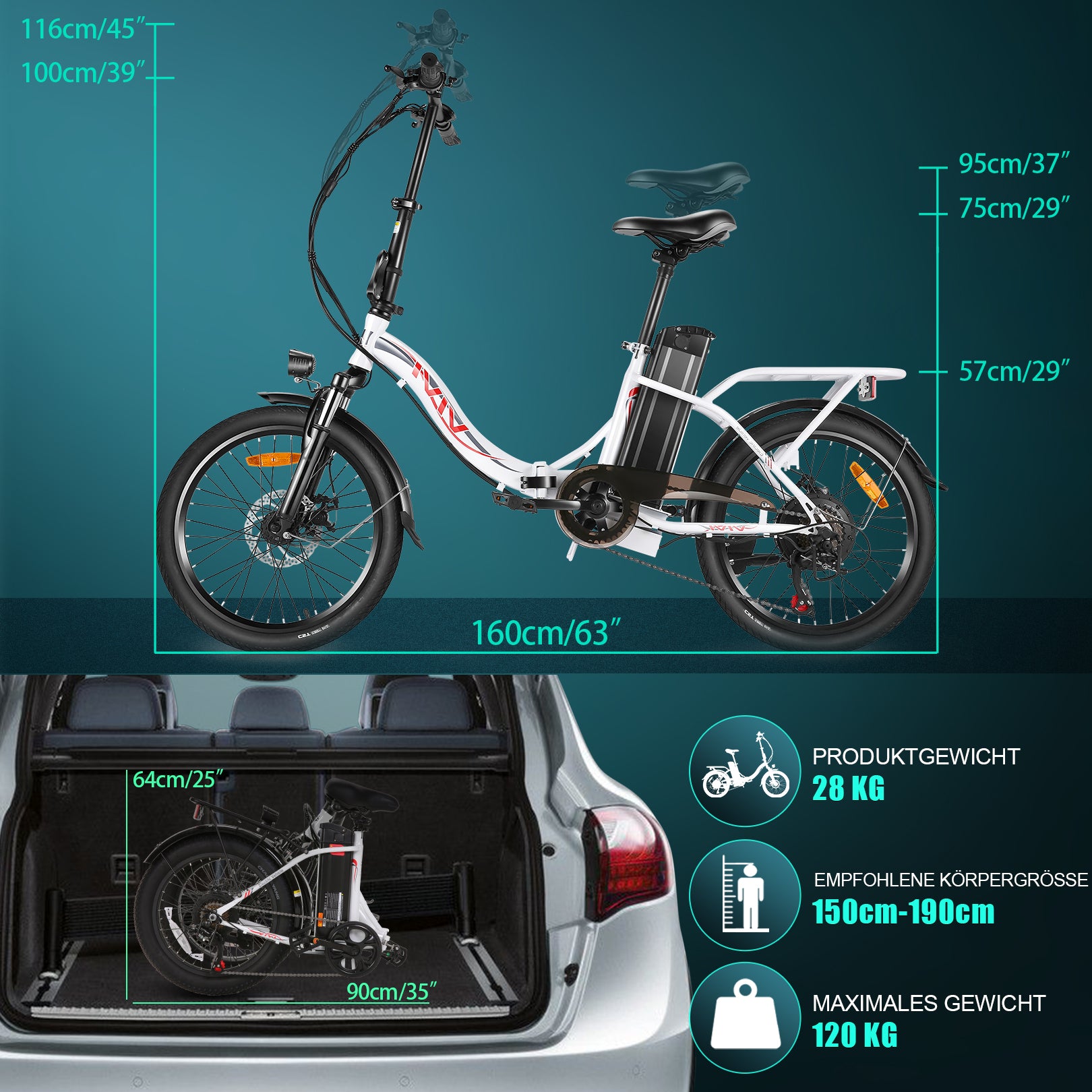 vivi elektro klapprad VIVI Elektrofahrrad für Pendler 3.0" Fatbike-Faltrad